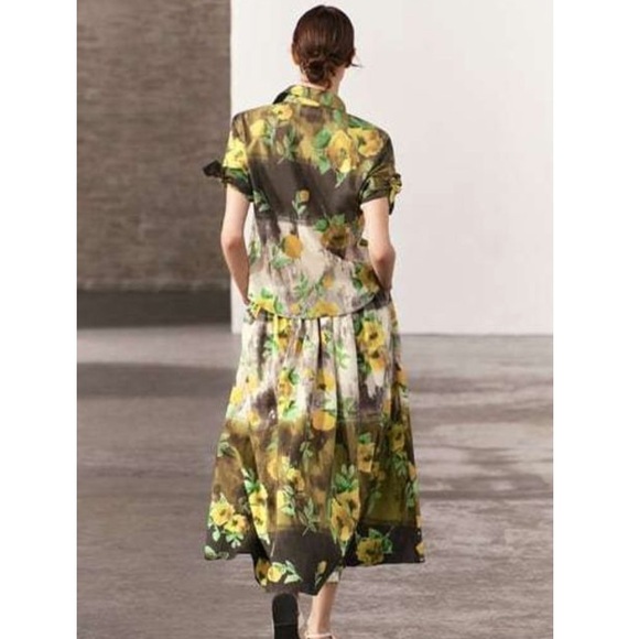 ZARA ZW WOMAN COLLECTION 2pc Co Ord Set Midi skirt & Blouse Size Medium NWT - Picture 2 of 16